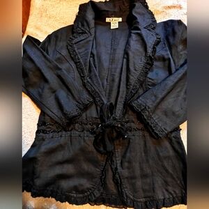 Black Ruffled Jacket Blazer with Tie